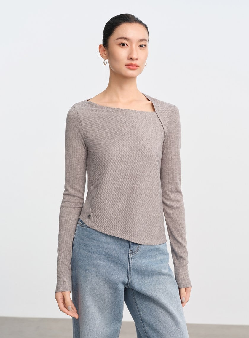 不對稱斜領修身上衣