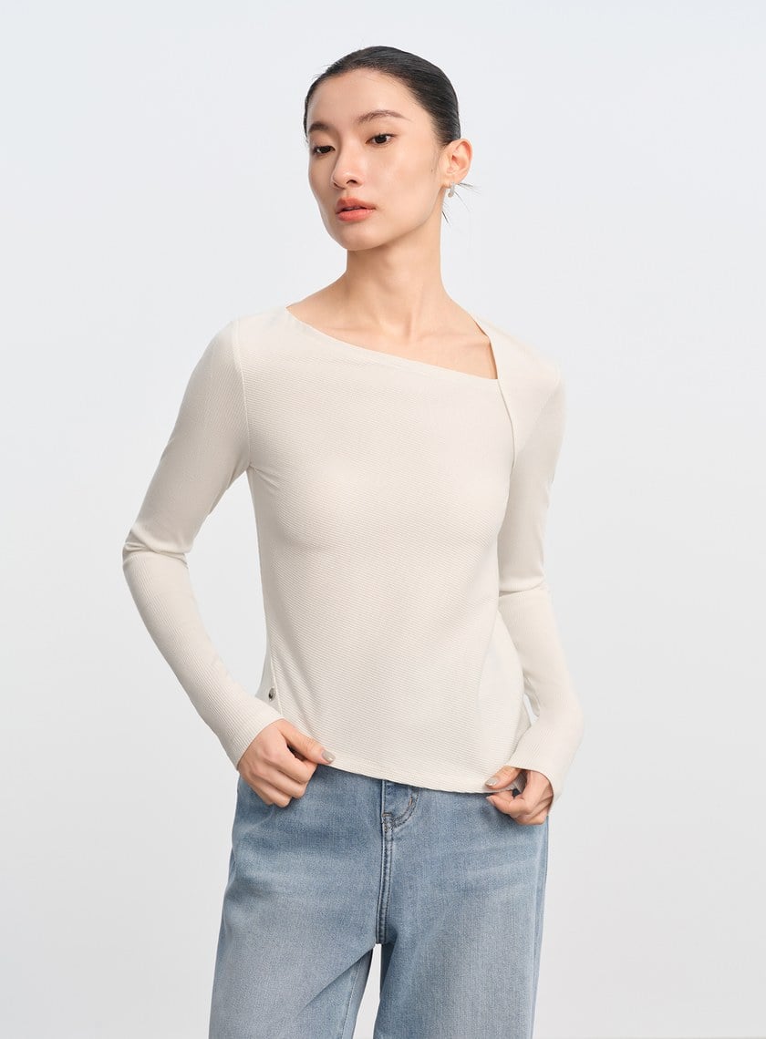 不對稱斜領修身上衣