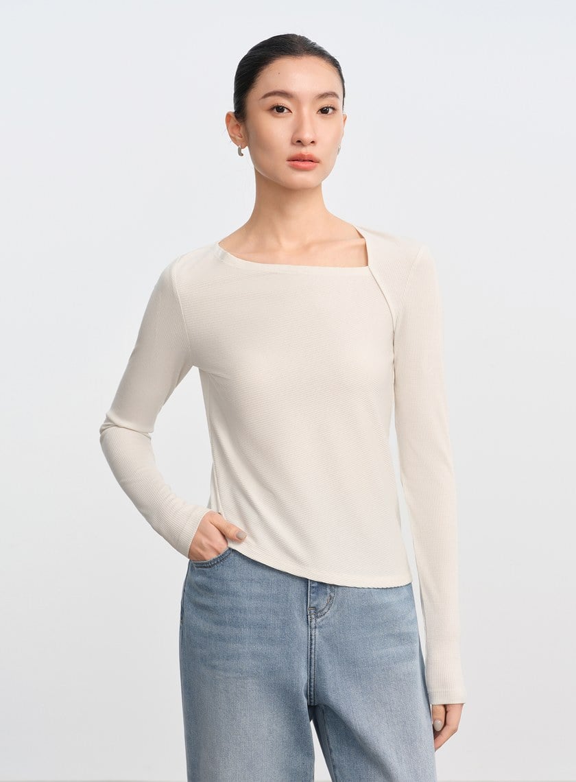 不對稱斜領修身上衣