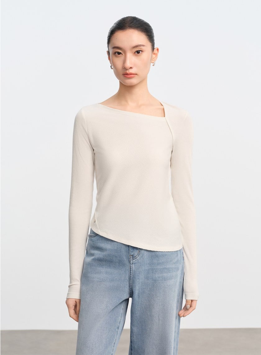 不對稱斜領修身上衣