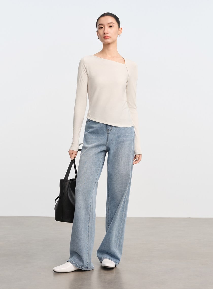 不對稱斜領修身上衣