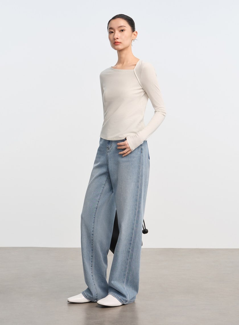 不對稱斜領修身上衣