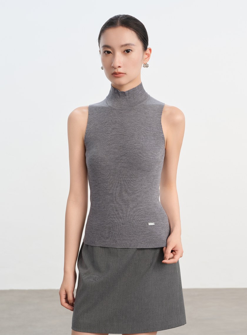 純羊毛半高領針織背心