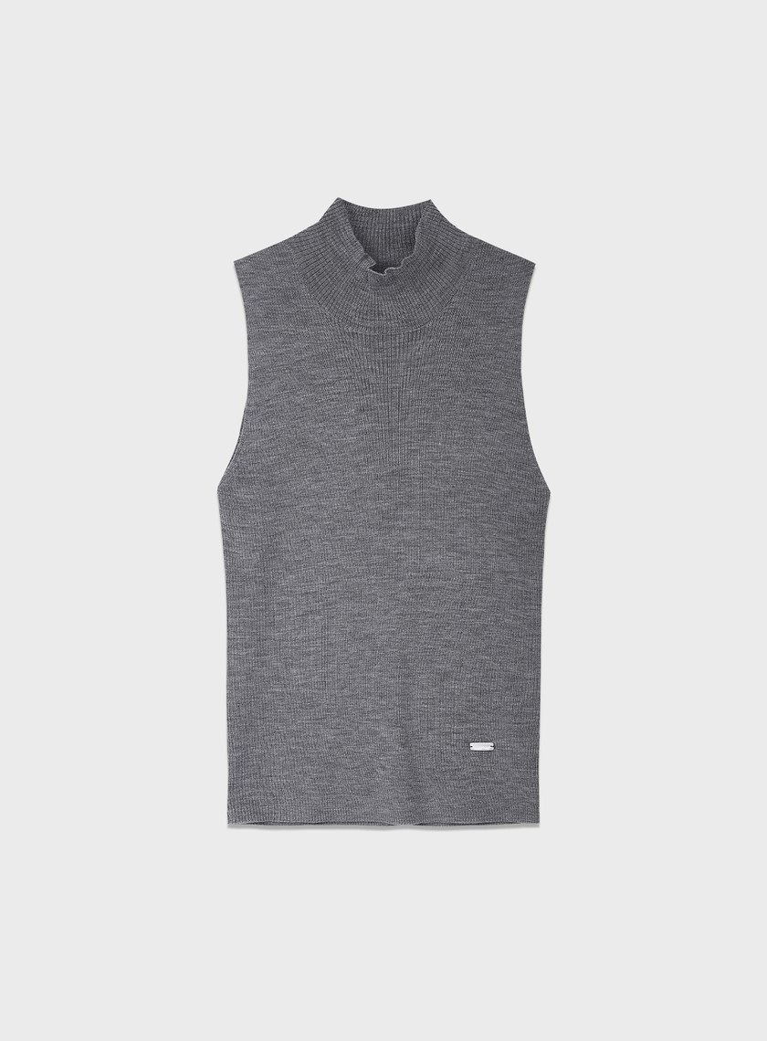 純羊毛半高領針織背心