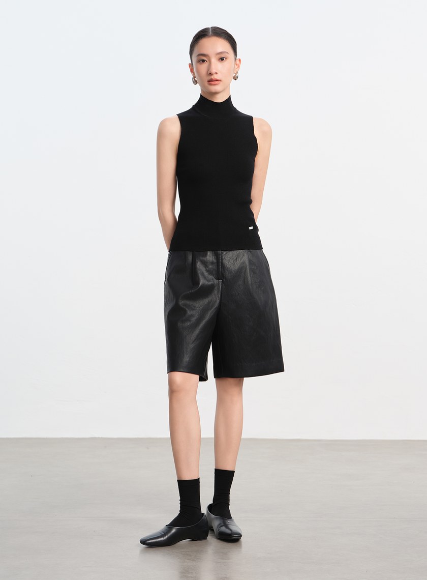 純羊毛半高領針織背心