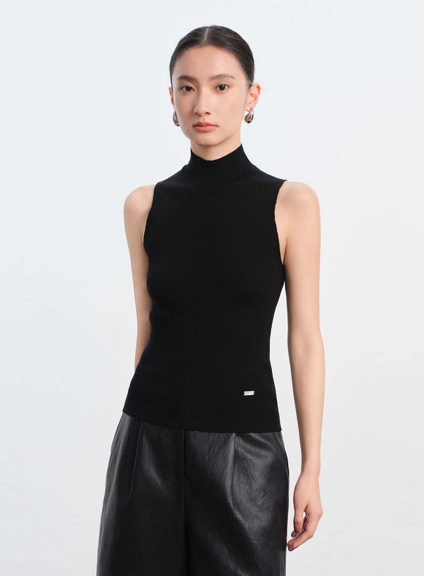 純羊毛半高領針織背心