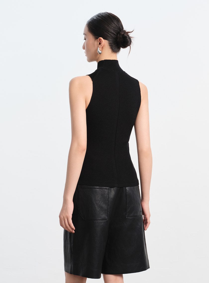 純羊毛半高領針織背心