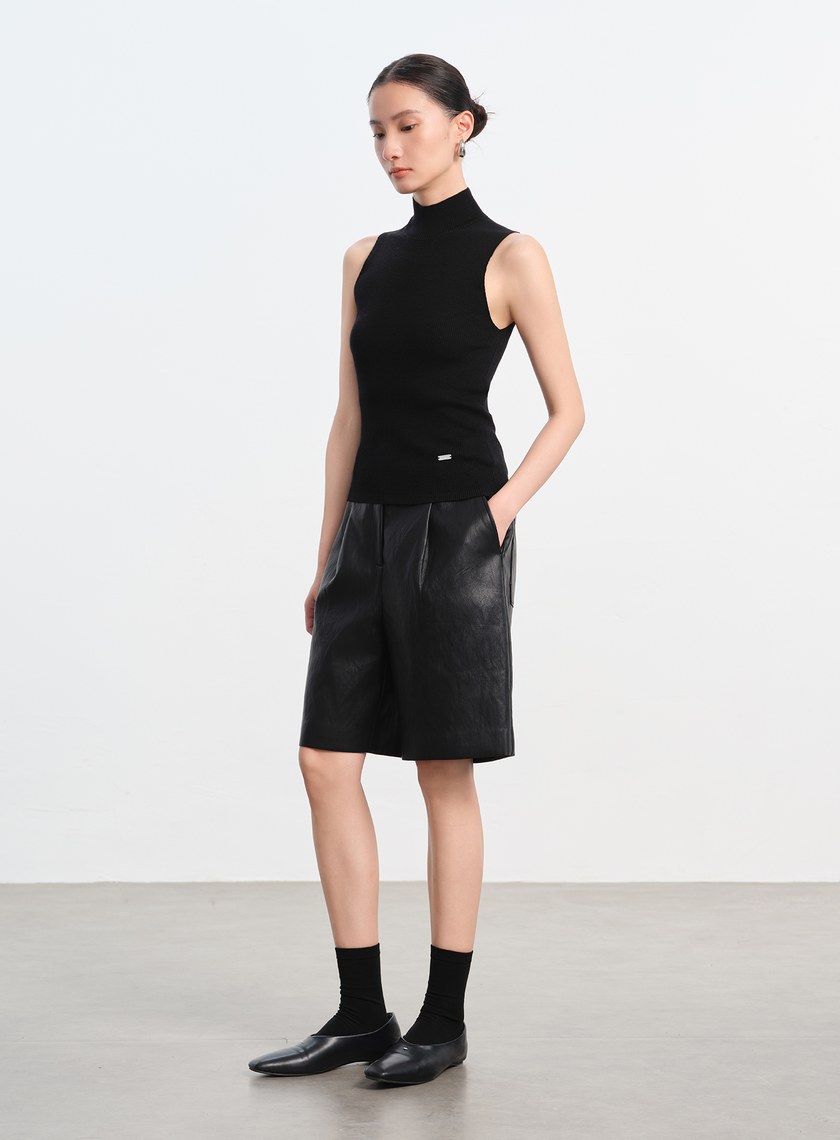 純羊毛半高領針織背心