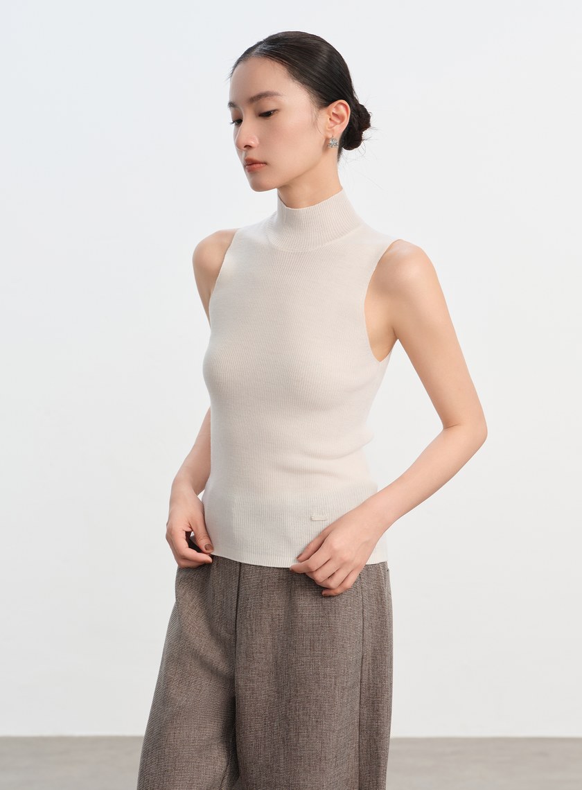 純羊毛半高領針織背心