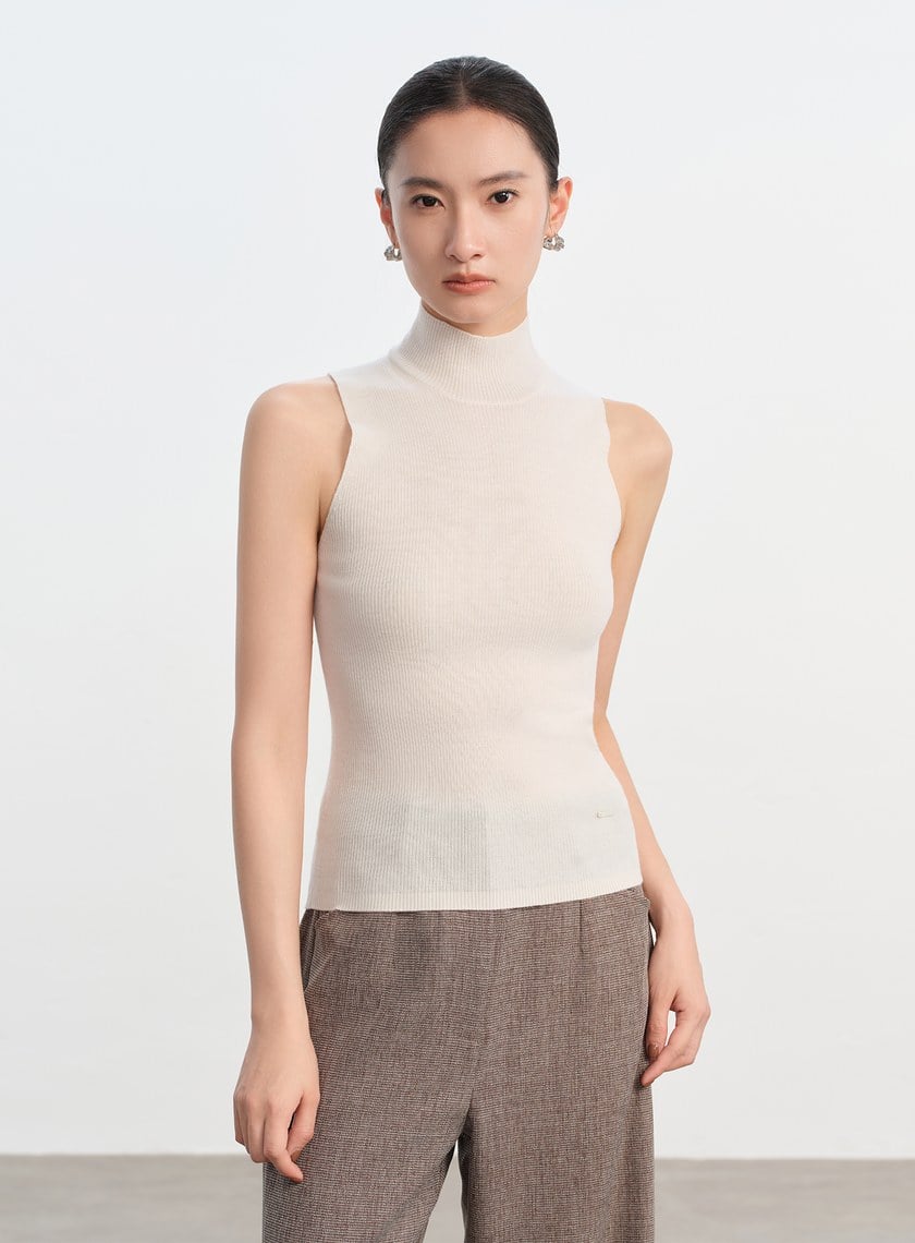 純羊毛半高領針織背心