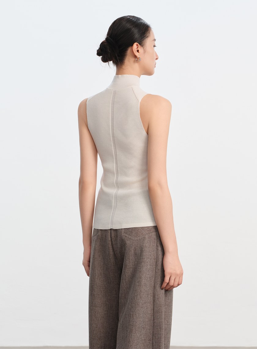 純羊毛半高領針織背心