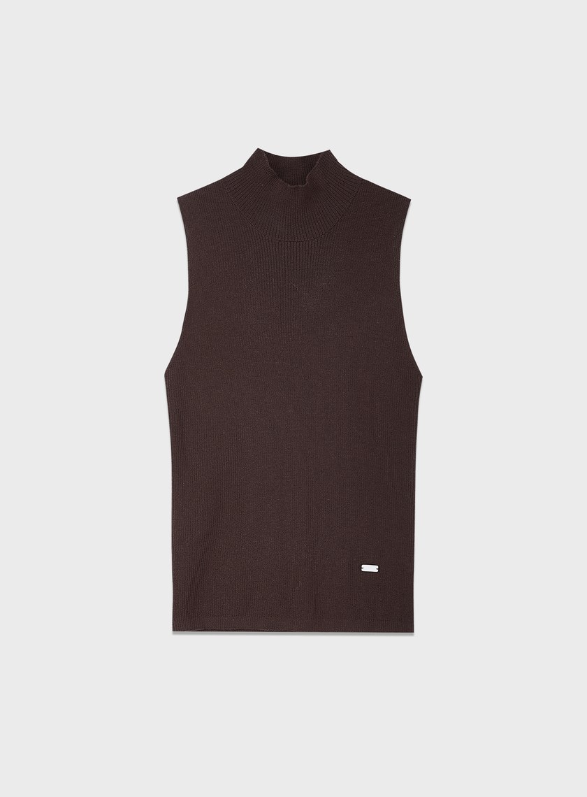 純羊毛半高領針織背心