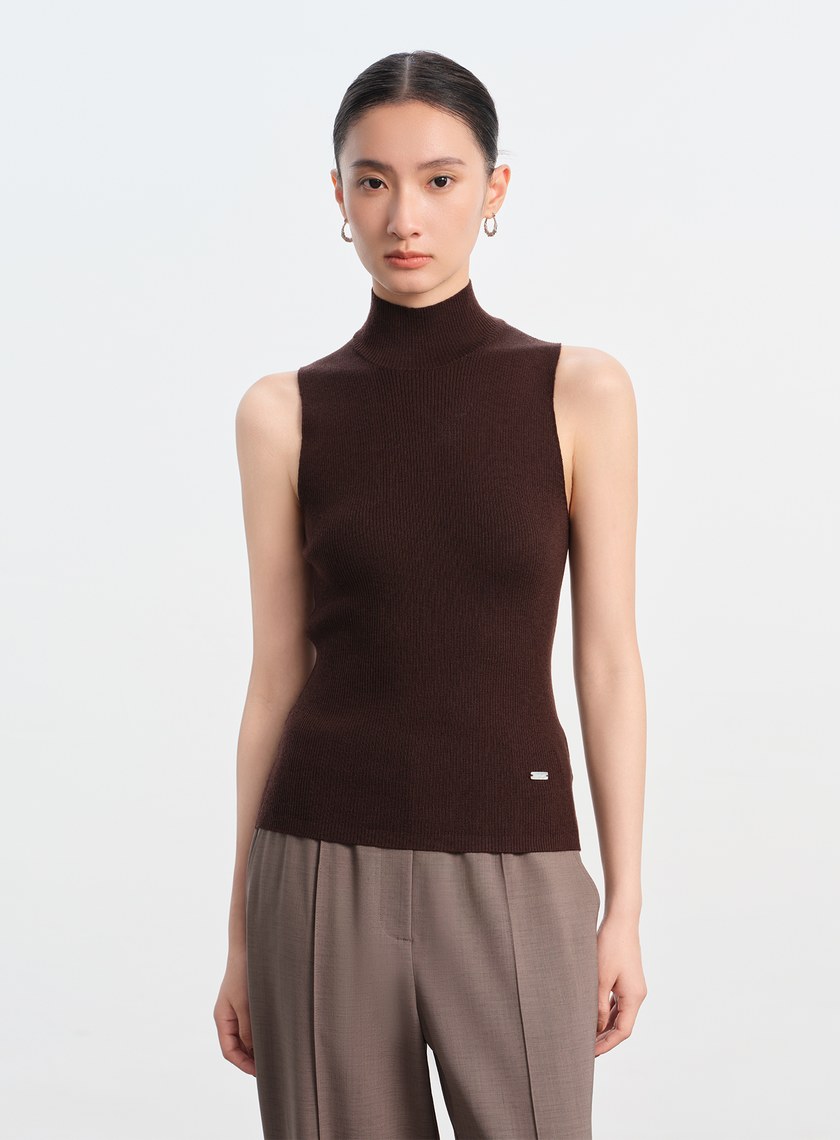 純羊毛半高領針織背心