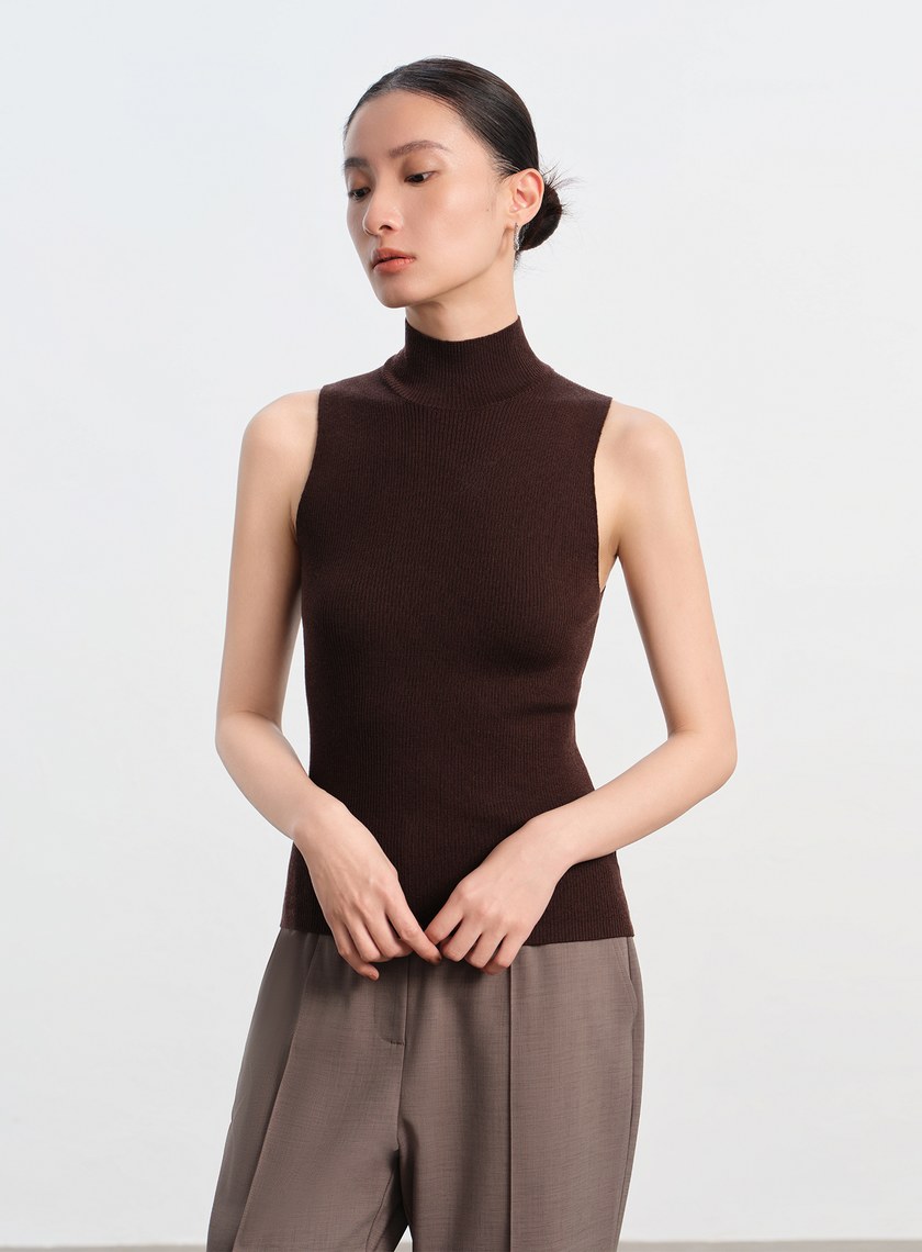 純羊毛半高領針織背心