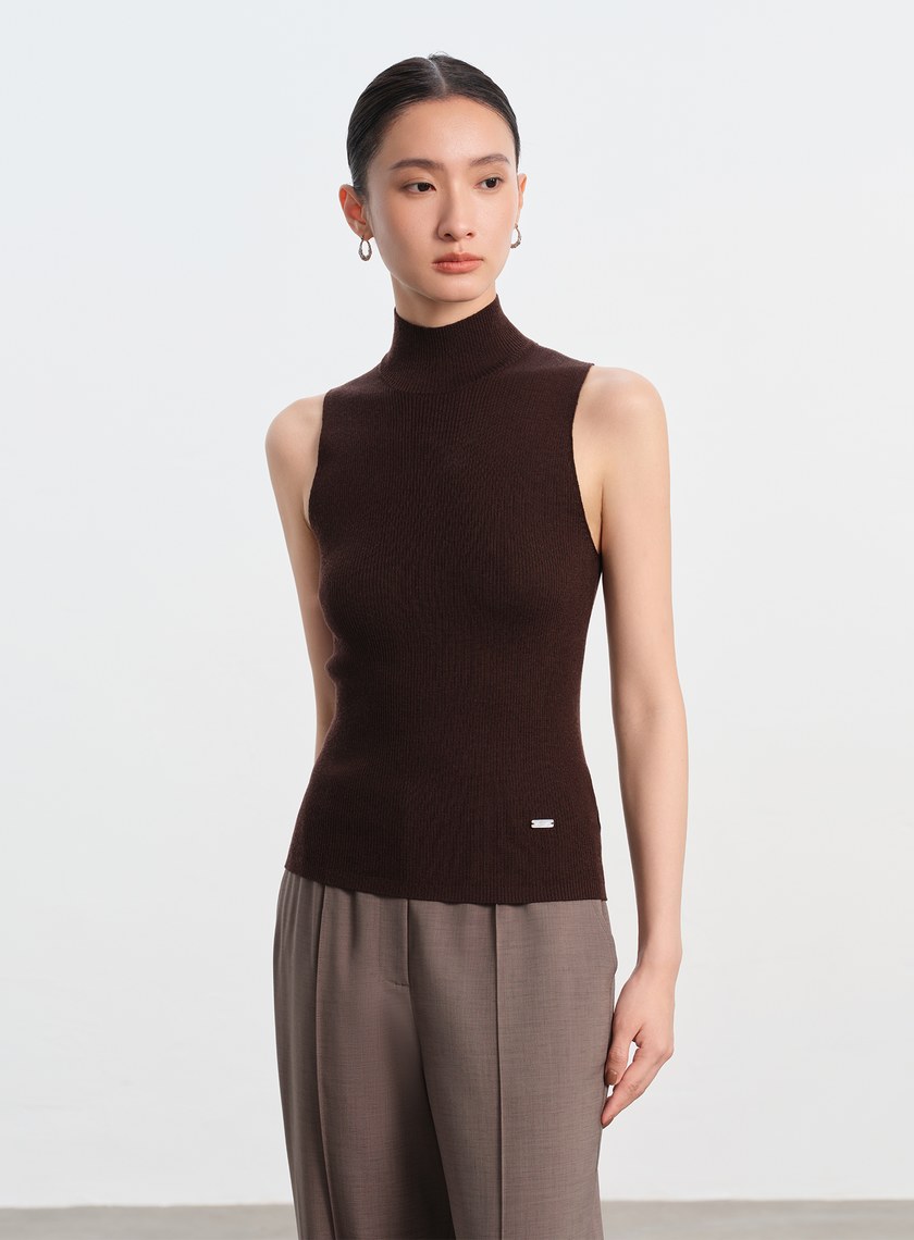 純羊毛半高領針織背心