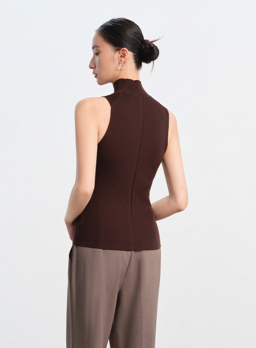 純羊毛半高領針織背心