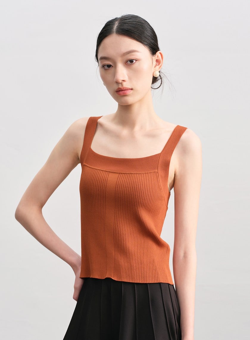 經典修身方領針織背心