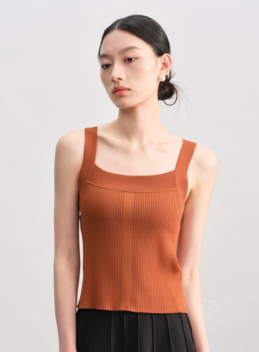 經典修身方領針織背心