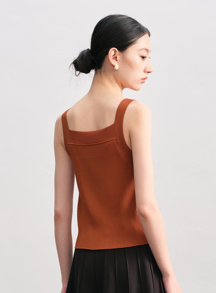 經典修身方領針織背心