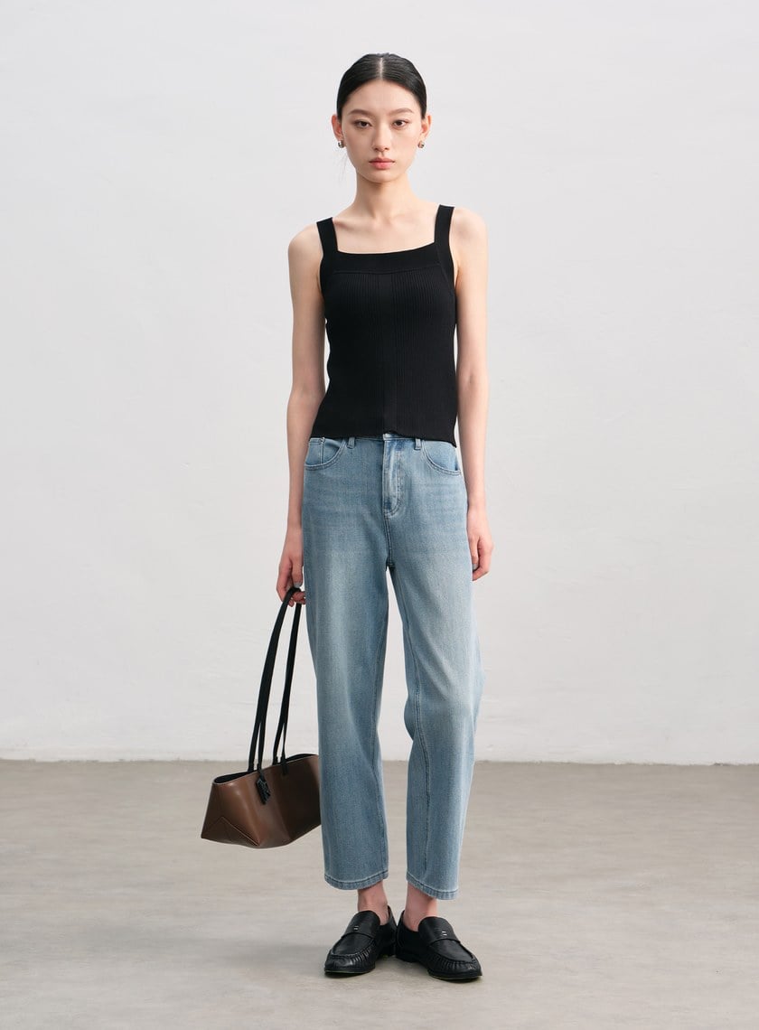 經典修身方領針織背心