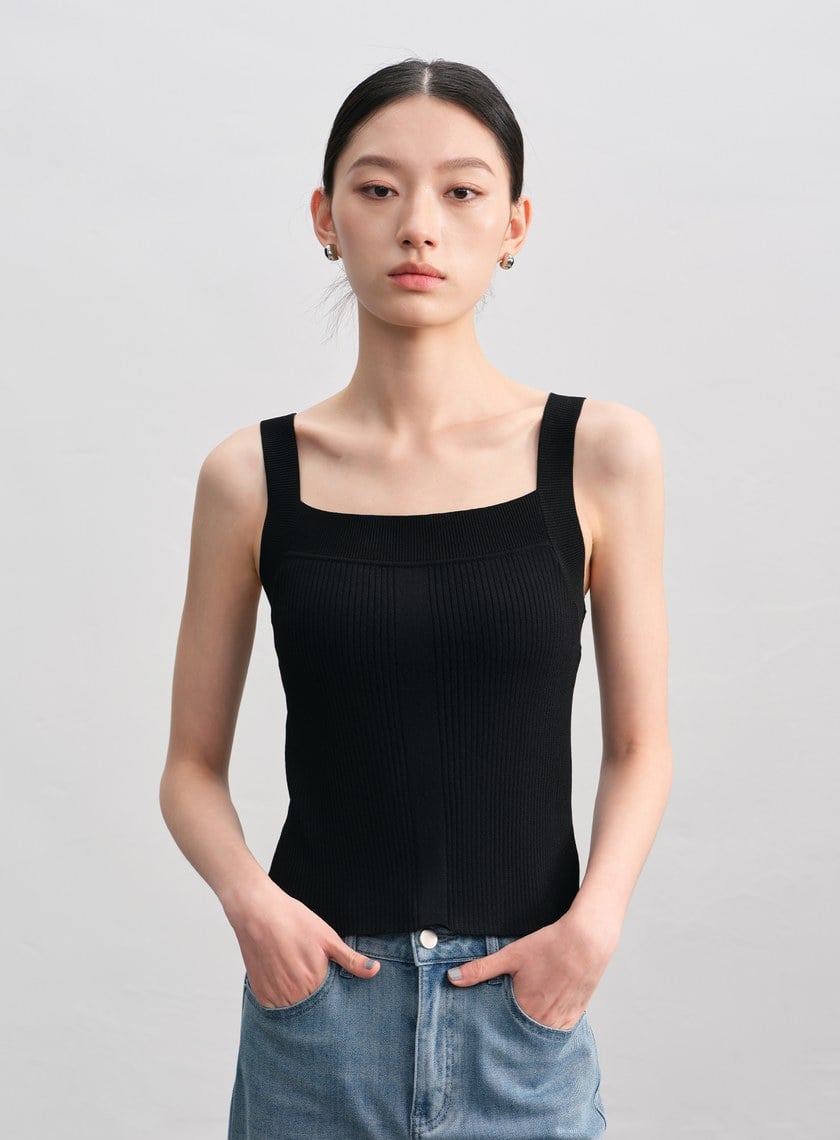 經典修身方領針織背心