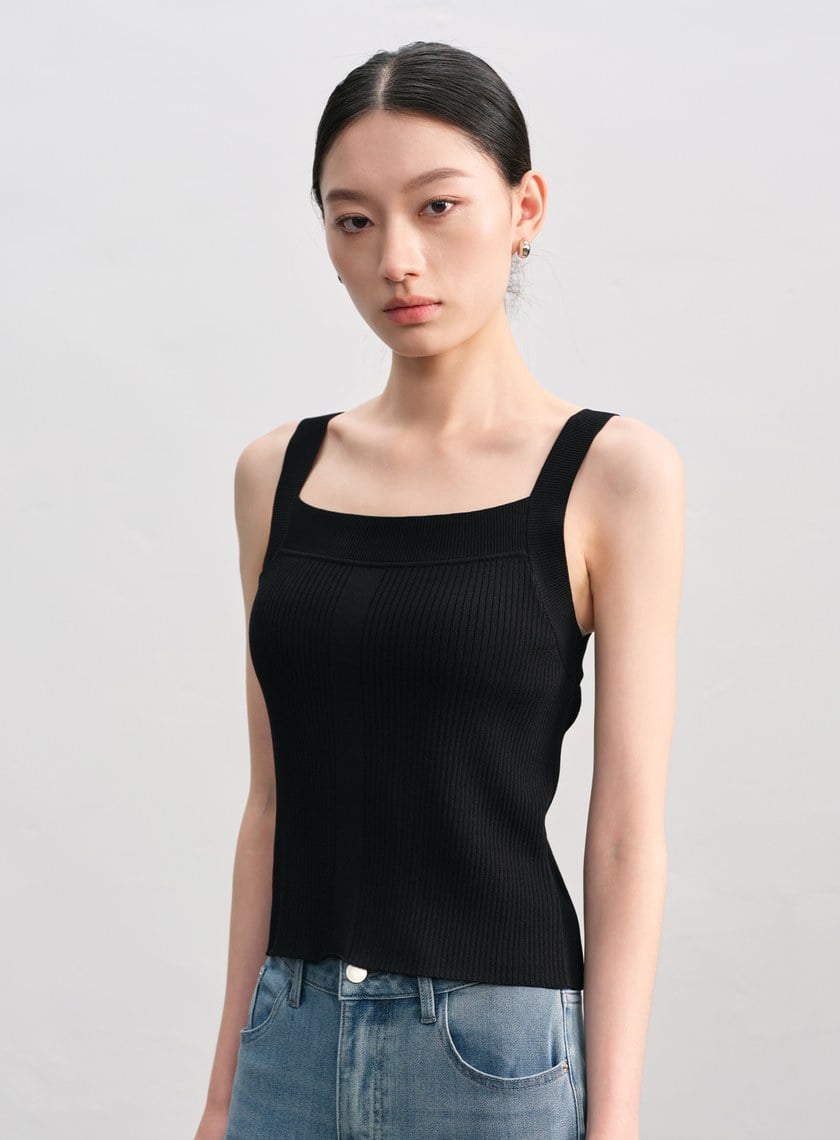 經典修身方領針織背心