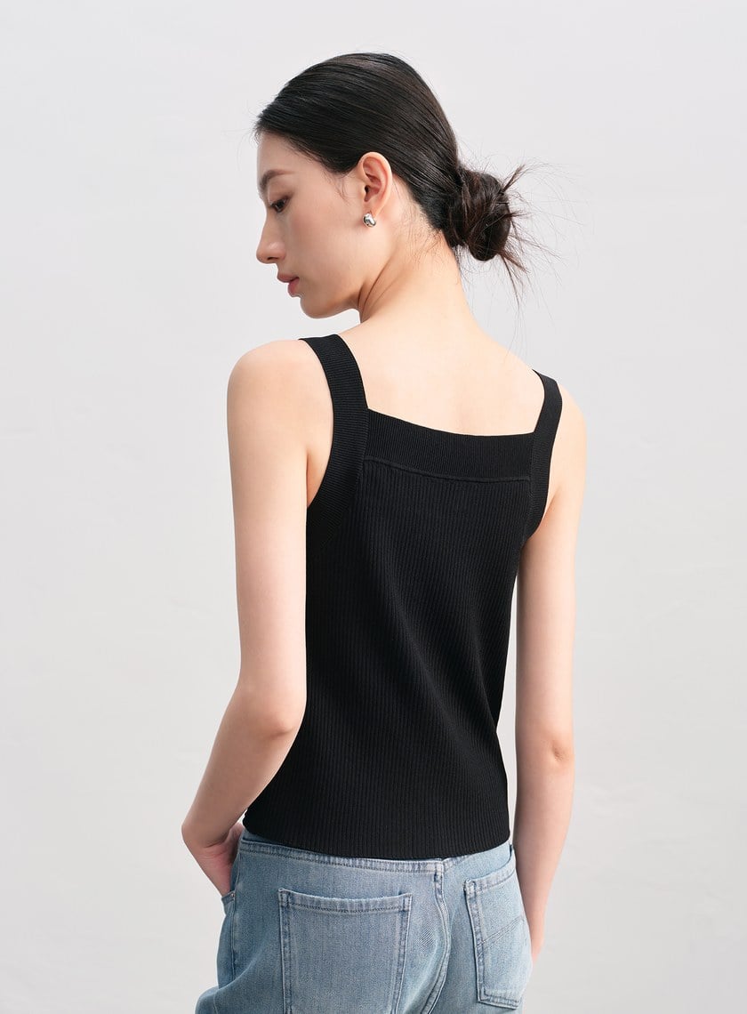 經典修身方領針織背心