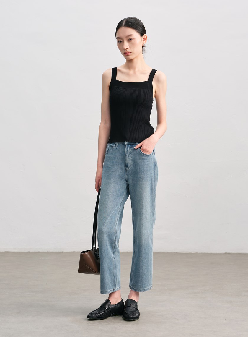 經典修身方領針織背心