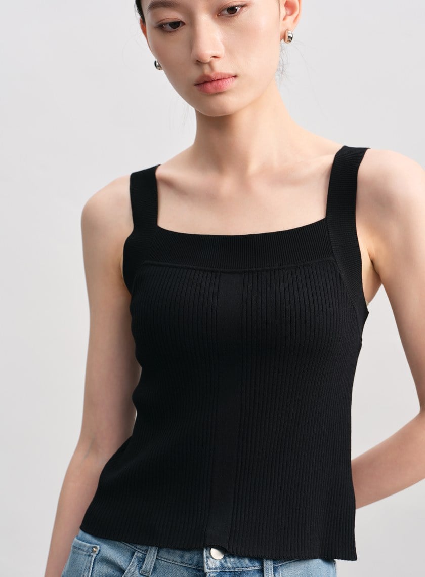 經典修身方領針織背心