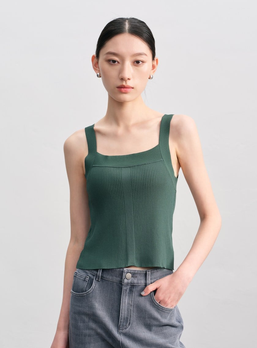 經典修身方領針織背心