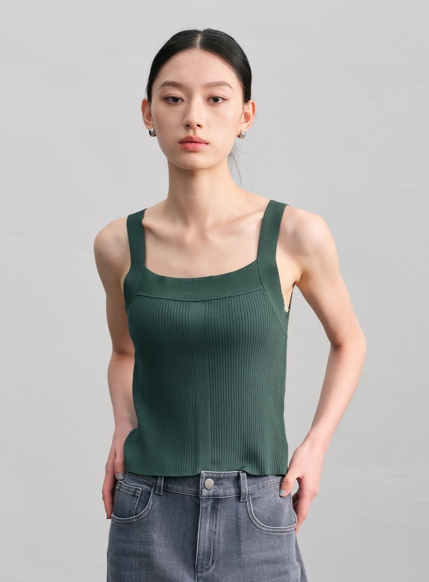 經典修身方領針織背心