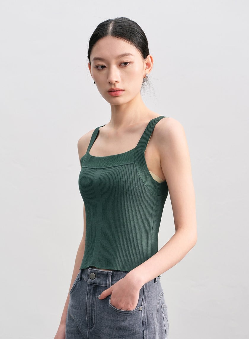 經典修身方領針織背心