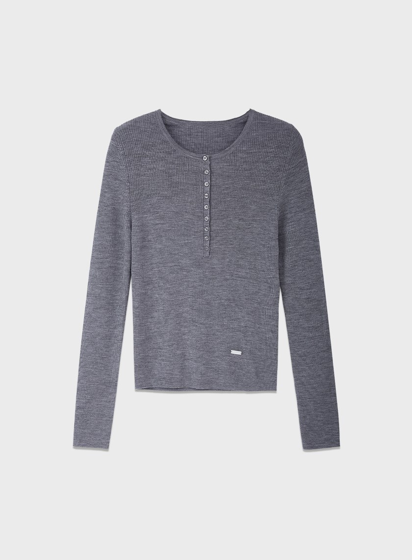 純羊毛半開襟針織上衣