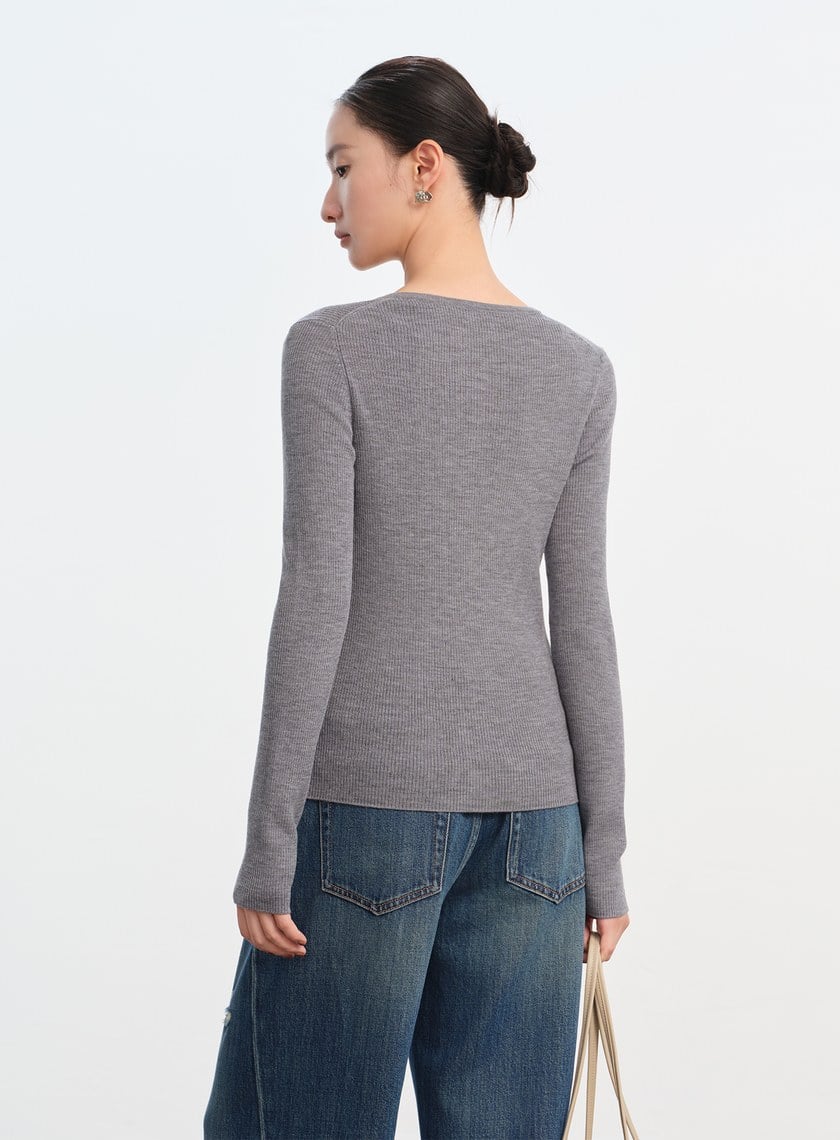 純羊毛半開襟針織上衣