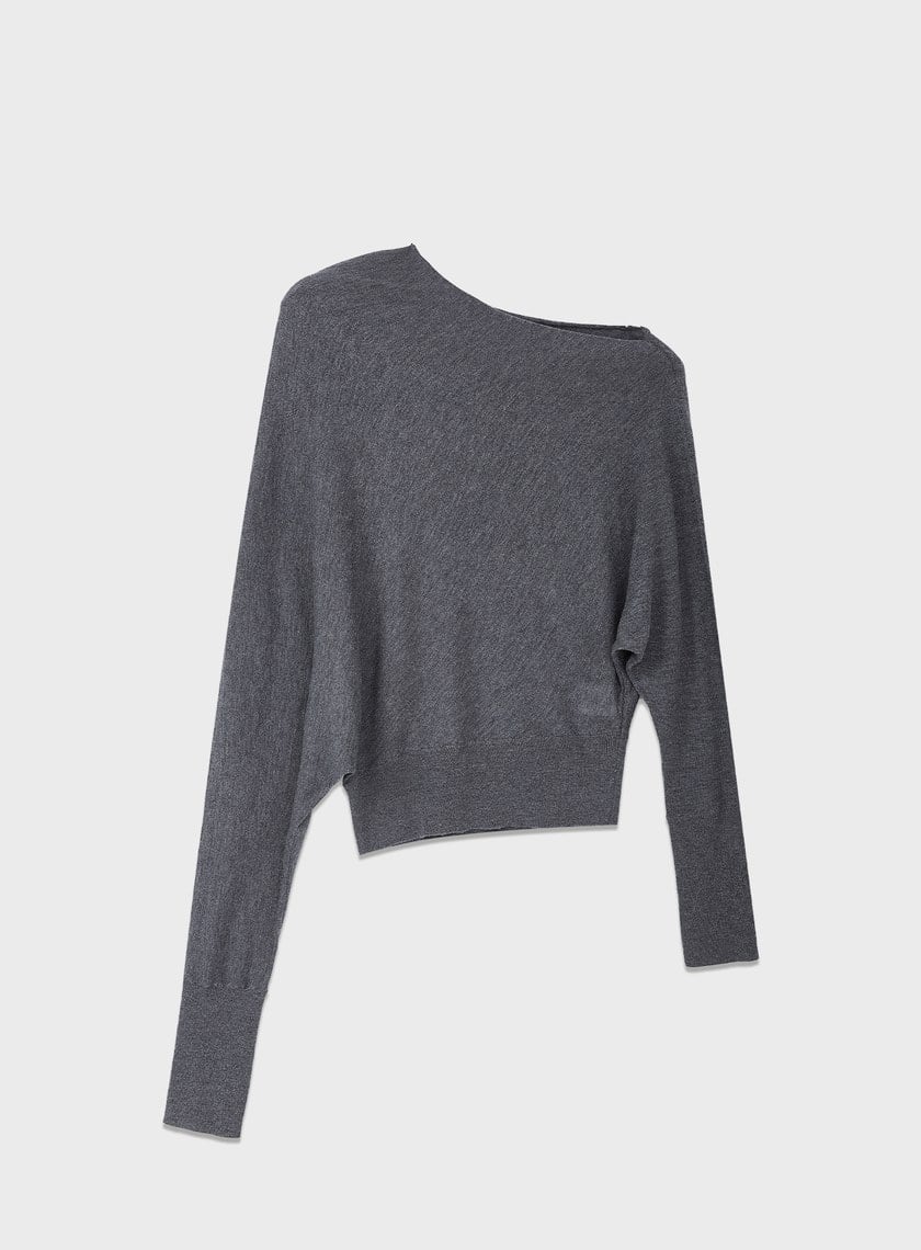 斜領連袖針織上衣