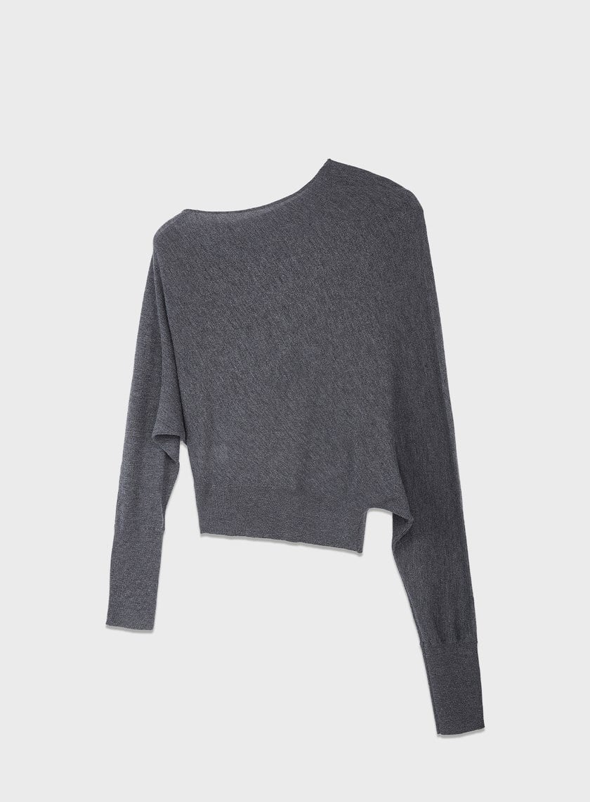 斜領連袖針織上衣