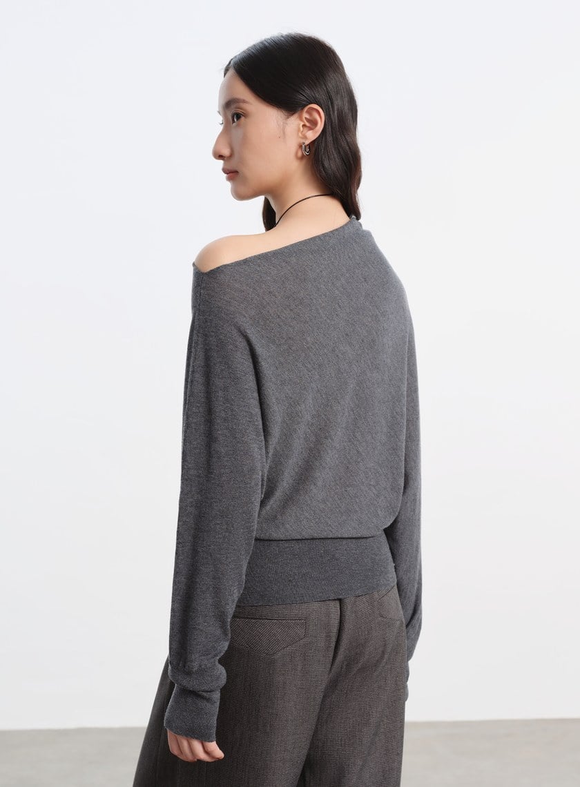 斜領連袖針織上衣