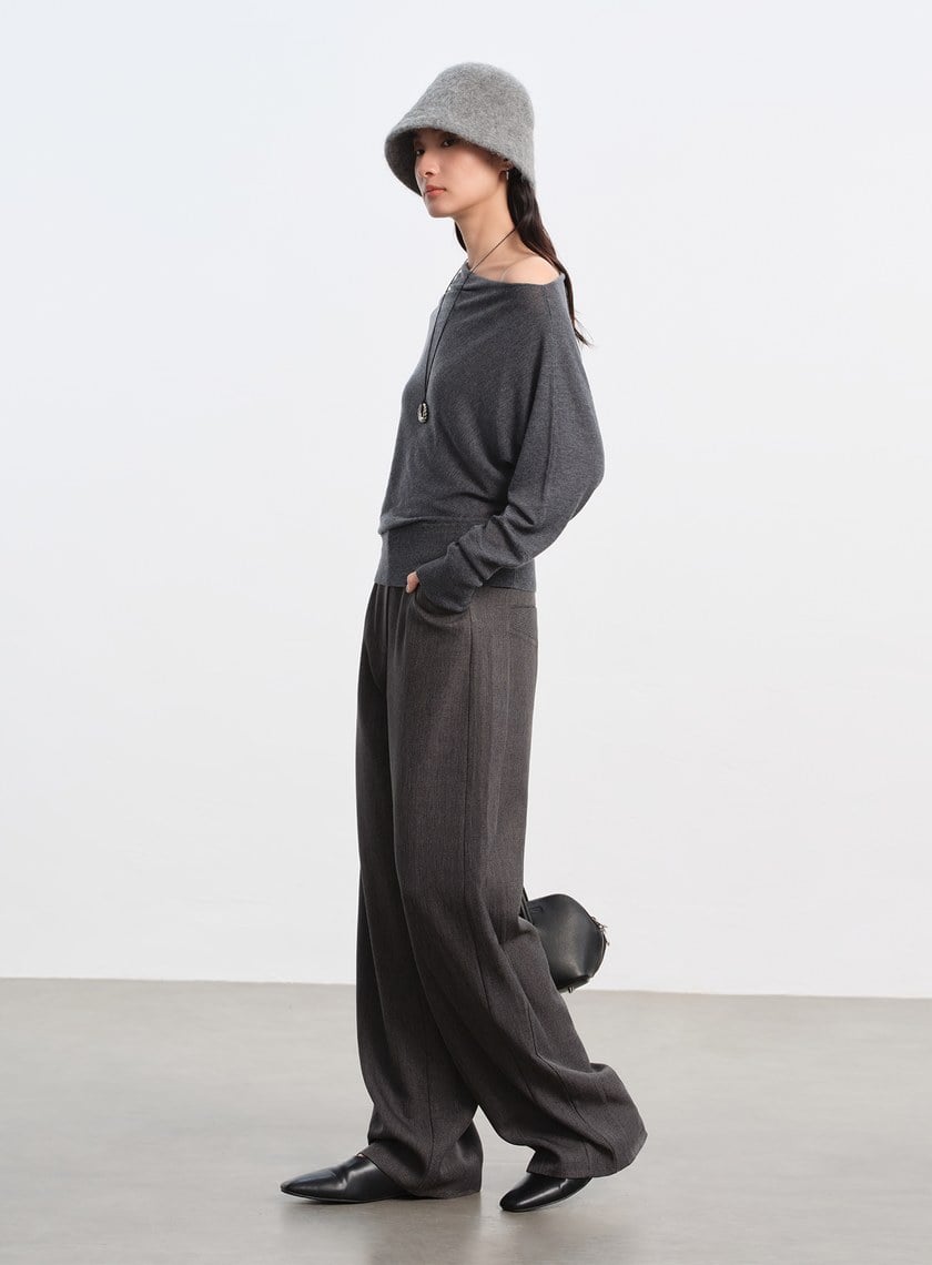 斜領連袖針織上衣