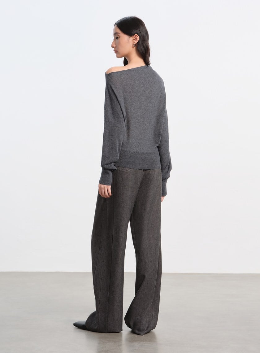 斜領連袖針織上衣