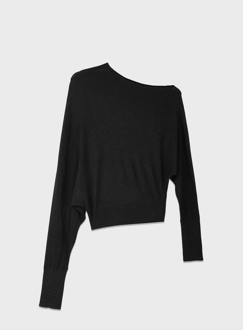 斜領連袖針織上衣