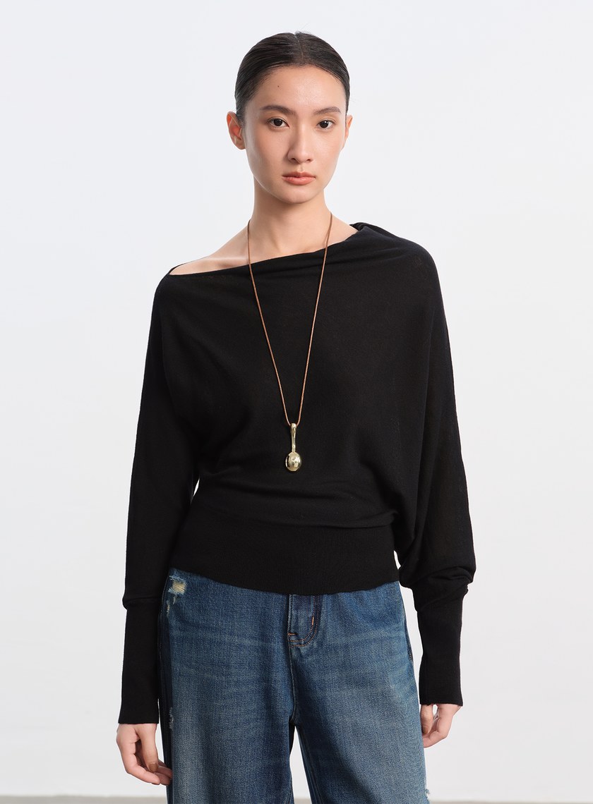 斜領連袖針織上衣