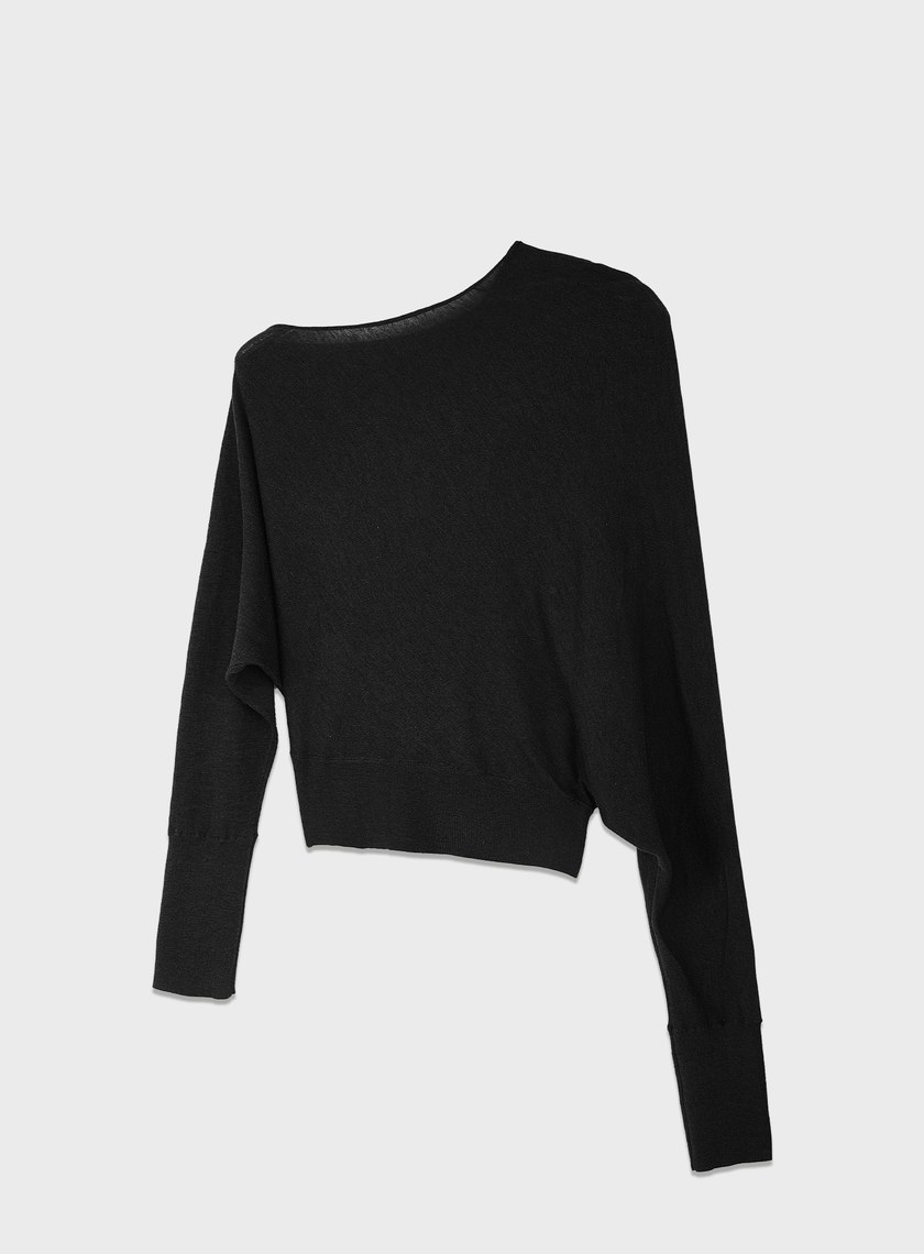 斜領連袖針織上衣