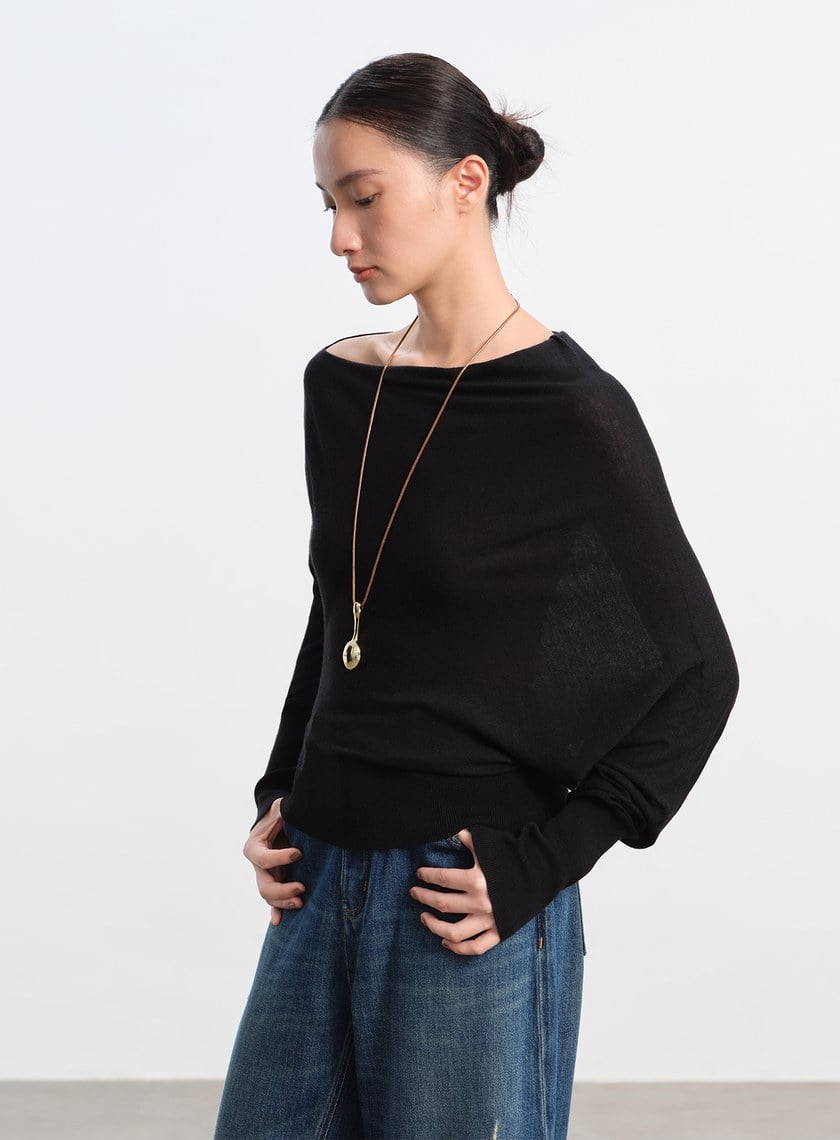 斜領連袖針織上衣