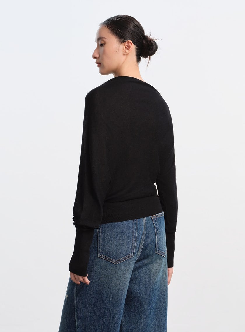 斜領連袖針織上衣