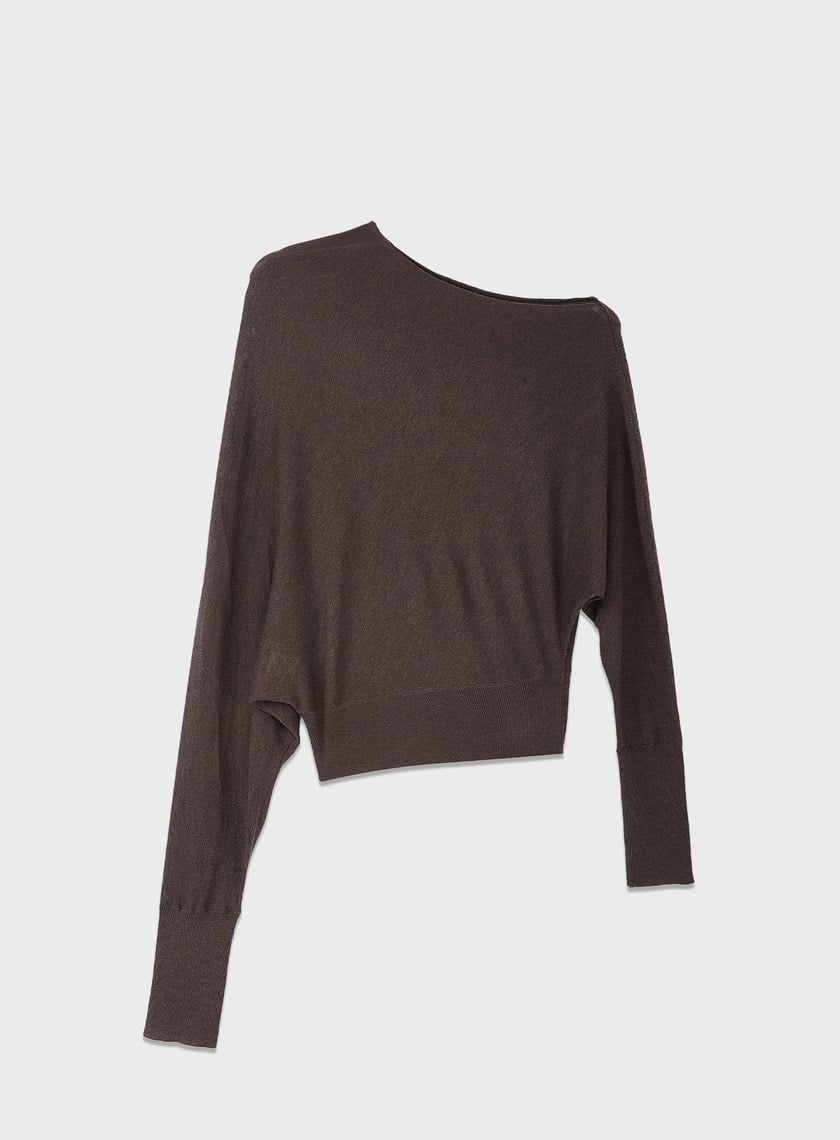 斜領連袖針織上衣