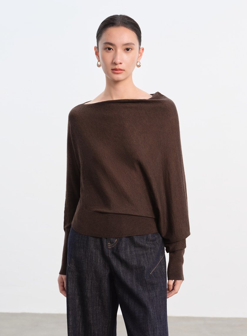 斜領連袖針織上衣