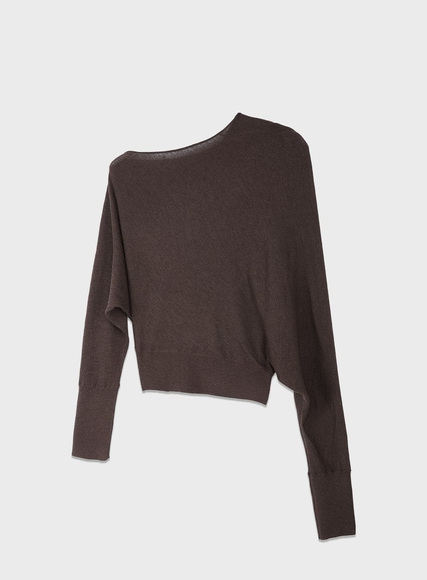 斜領連袖針織上衣