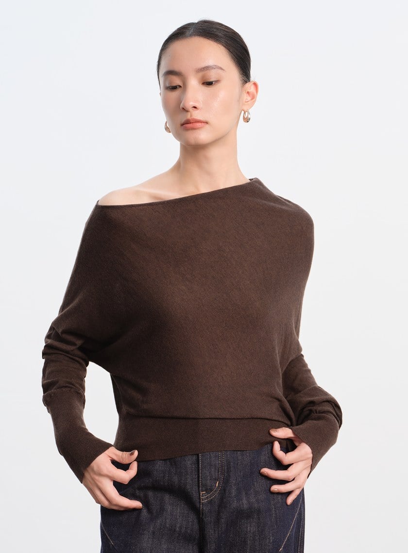 斜領連袖針織上衣