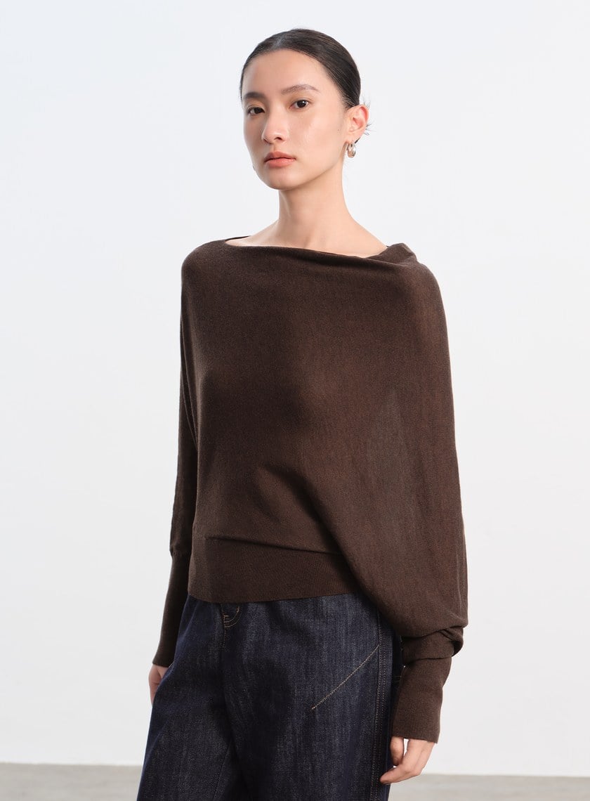 斜領連袖針織上衣