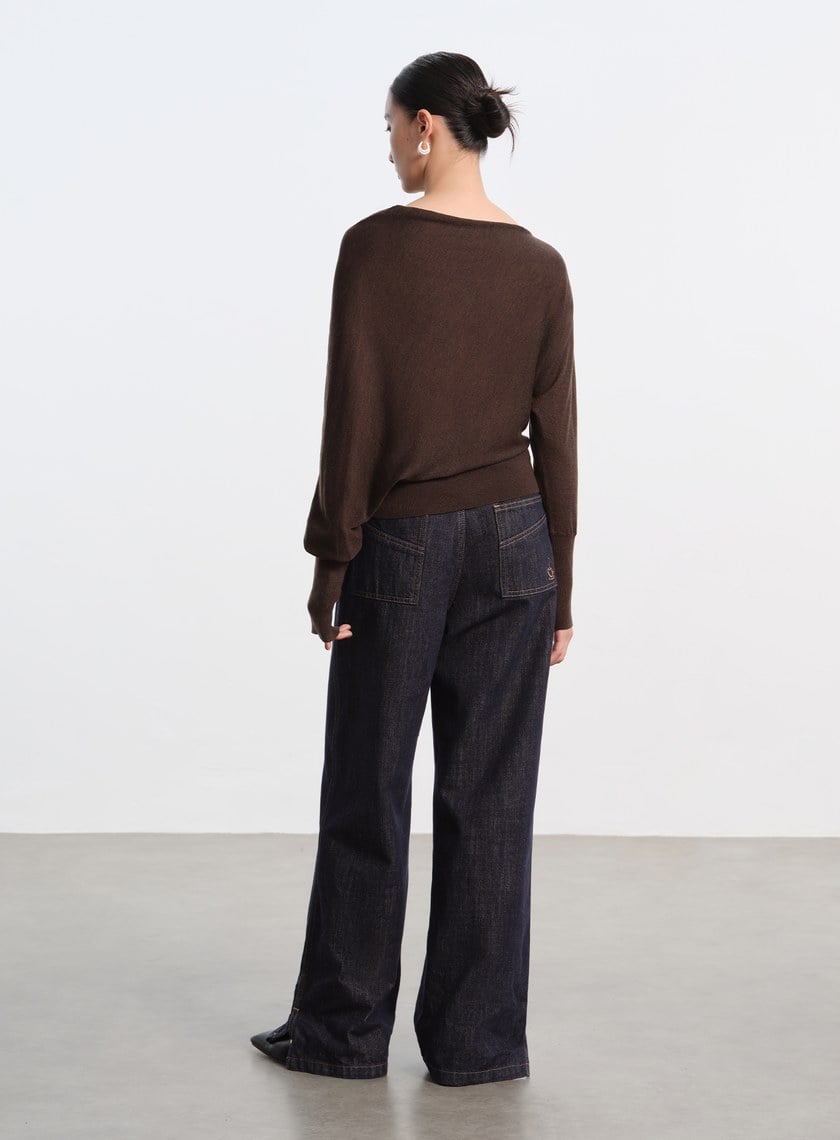 斜領連袖針織上衣